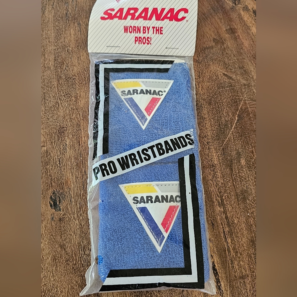 New In Package Vtg 1980's Saranac Blue Pro Wristbands